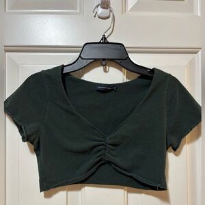 Brandy Melville Dark Green Ruched Crop Top